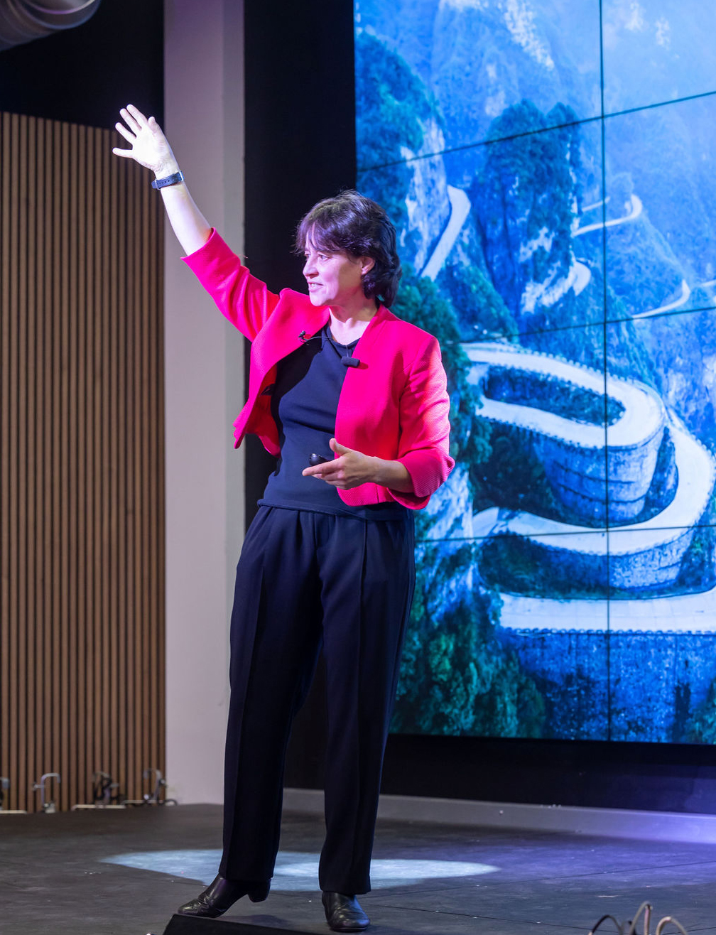 Sue delivering a Keynote speech on Adaptable Leadership: Navigating Change and Uncertainty